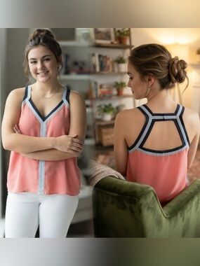 BCBGMaxAzria Coral Tank with Navy Trim